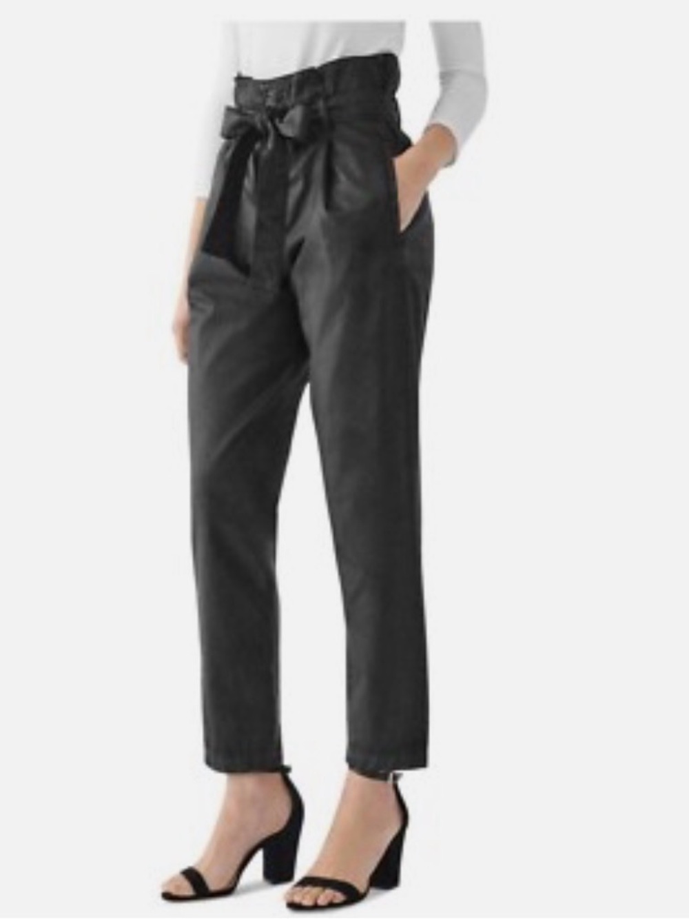 Dl1961 Womens 26 Black Susie Paper Bag High Rise Belted Tapered Pants